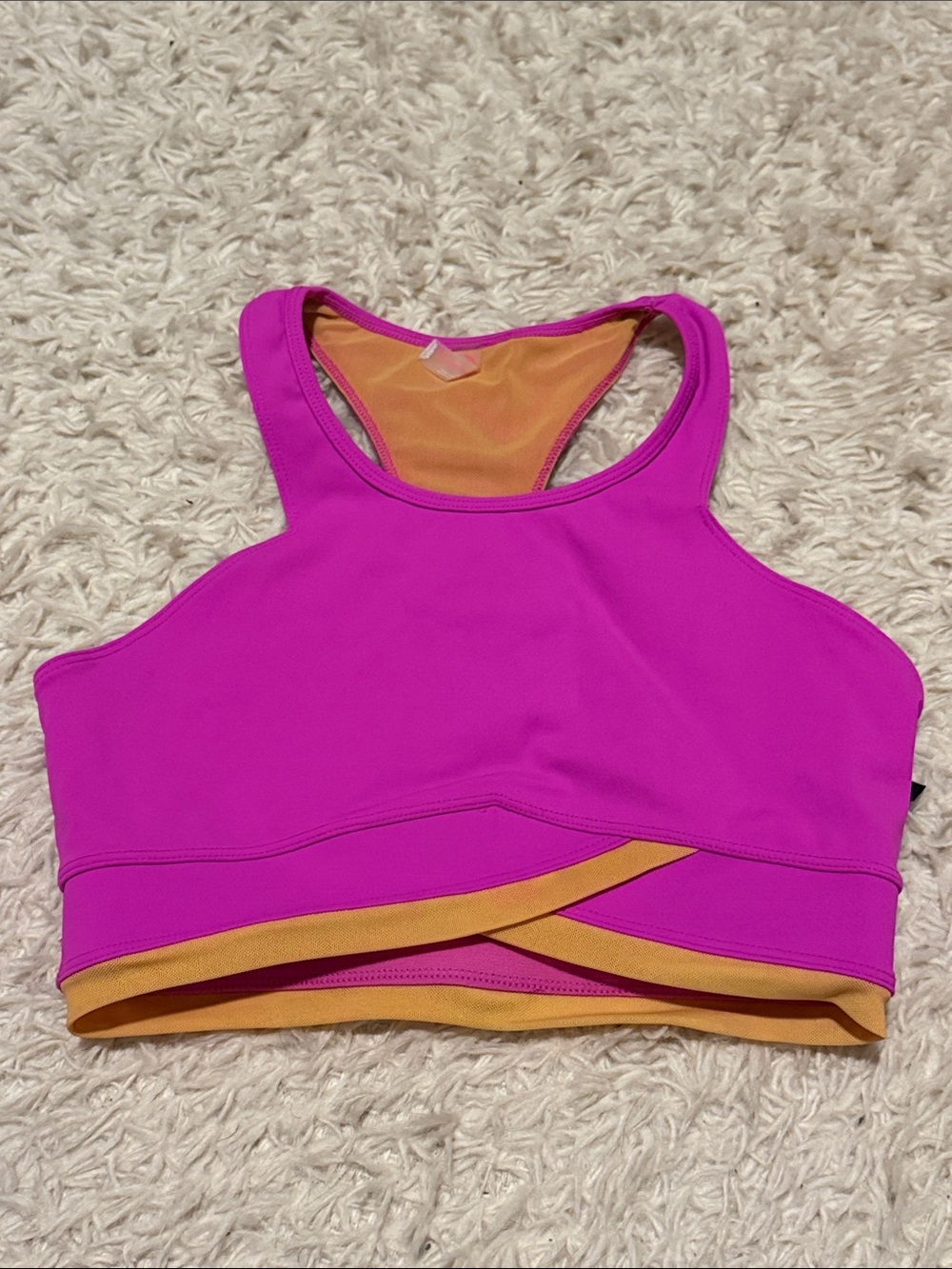 FP Movement by Free People High-Neck Sports Bra in Bright Pink with Gold Accents
